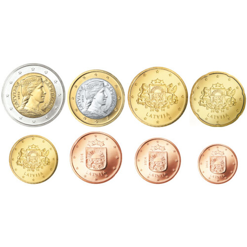 KMS Lettland 2014 bankfrisch - Alle 8 Münzen: 1 cent bis 2 Euro