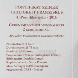 2 Euro Gedenkmünze Vatikan 2016 PP - Gendarmeriekorp - im Etui