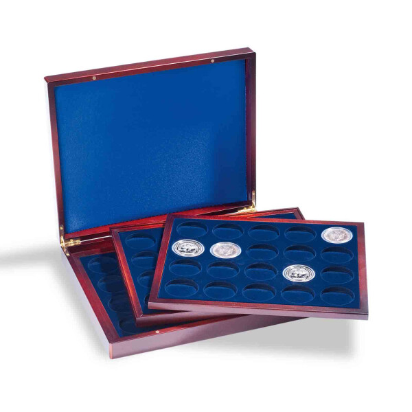 Leuchtturm 341012 Volterra DE Luxe - Cassette à Monnaie avec 20 Cases carrées pour Capsules Quadrum et Cadres à Monnaie 50 x 50 mm