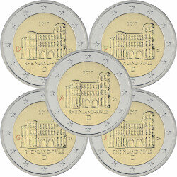 5 x 2 Euro Gedenkm&uuml;nze Deutschland 2017 bfr. -...