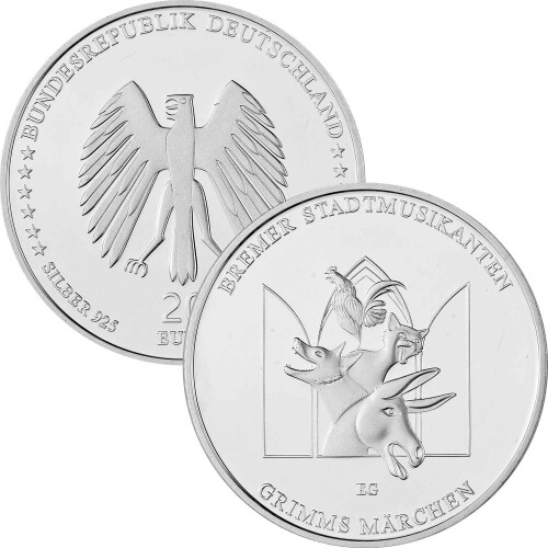 20 Euro Deutschland 2017 Silber bfr. - Bremer Stadtmusikanten (Serie: Grimms Märchen)