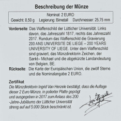 2 Euro Gedenkmünze Belgien 2017 PP - Universität Lüttich - im Etui