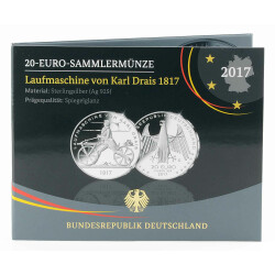 20 Euro Deutschland 2017 Silber PP - Laufmaschine Karl Drais 1817