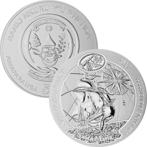 50 Francs Ruanda 2017 - 1 Unze Silber BU - Nautical Ounce: Santa Maria