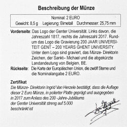 2 Euro Gedenkmünze Belgien 2017 PP - Universität Gent - im Etui