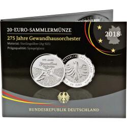 20 Euro Deutschland 2018 Silber PP - 275 Jahre Gewandhausorchester