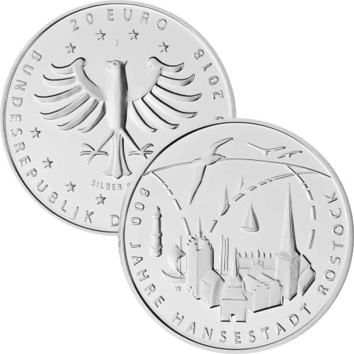 20 Euro Deutschland 2018 Silber bfr. - 800 Jahre Hansestadt Rostock