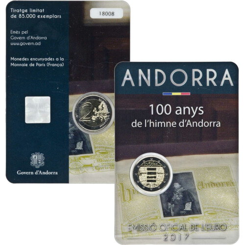 2 Euro Gedenkmünze Andorra 2017 st - 100 Jahre Hymne Andorras - im Blister