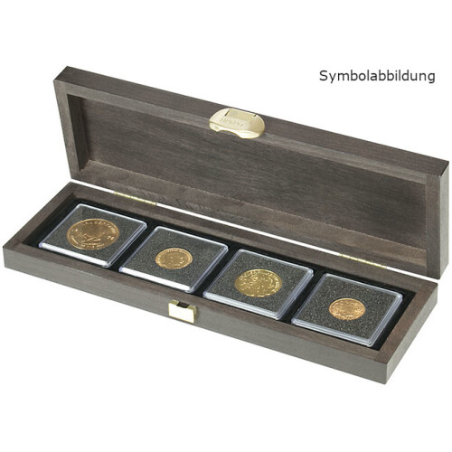 Echtholzkassette CARUS S mit 4 quadratischen Fächern für Münzen oder Münzkapseln mit zu Außen-Ø 52 mm