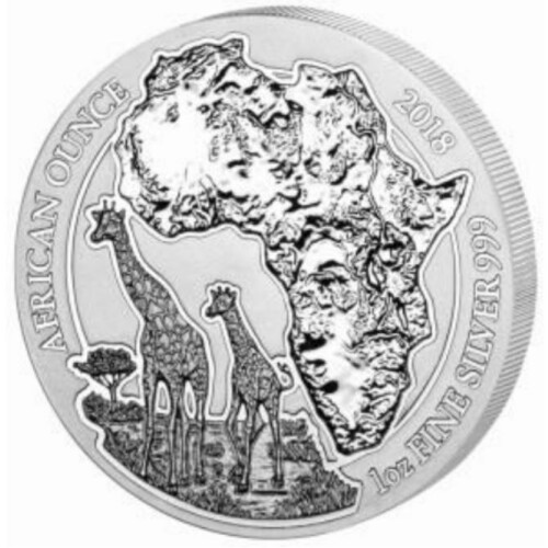 50 Francs Ruanda 2018 - 1 Unze Silber BU - African Ounce: Giraffe