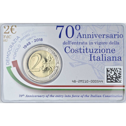 2 Euro Gedenkmünze Italien 2018 st - 70 Jahre Verfassung...