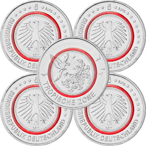 5 x 5 Euro Gedenkmünze Deuschland 2017 bfr. - Tropische...