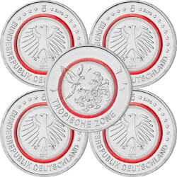 5 x 5 Euro Gedenkmünze Deutschland 2017 bfr. - Tropische Zone - A D F G J