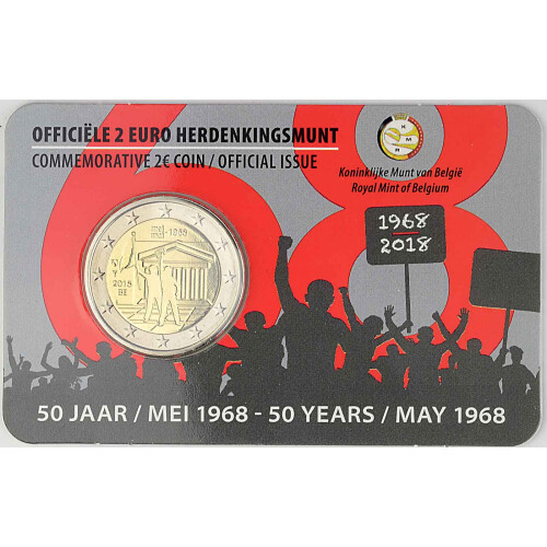 2 Euro Gedenkmünze Belgien 2018 st - Studentenrevolte 1968 - flämischer Blister (NL/ENG)