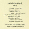20 Euro Goldmünze "Uhu" - Deutschland 2018 - Serie: "Heimische Vögel" - D München