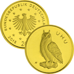 5 x 20 Euro Goldmünze "Uhu" - Deutschland 2018 - Serie: "Heimische Vögel" - A D F G J