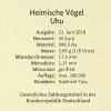 5 x 20 Euro Goldmünze "Uhu" - Deutschland 2018 - Serie: "Heimische Vögel" - A D F G J