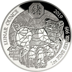 50 Francs Ruanda 2019 - 1 Unze Silber PP - Lunar: Jahr des Schweins Year of the pig