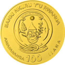 100 Francs Ruanda 2019 - 1 Unze Gold BU - Lunar: Jahr des Schweins Year of the pig