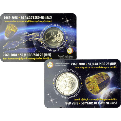 2 Euro Gedenkmünze Belgien 2018 st - 50 Jahre Satellit ESRO-2B - im Blister (flämische Variante)