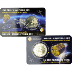 2 Euro Gedenkmünze Belgien 2018 st - 50 Jahre Satellit ESRO-2B - im Blister (wallonisch Variante)