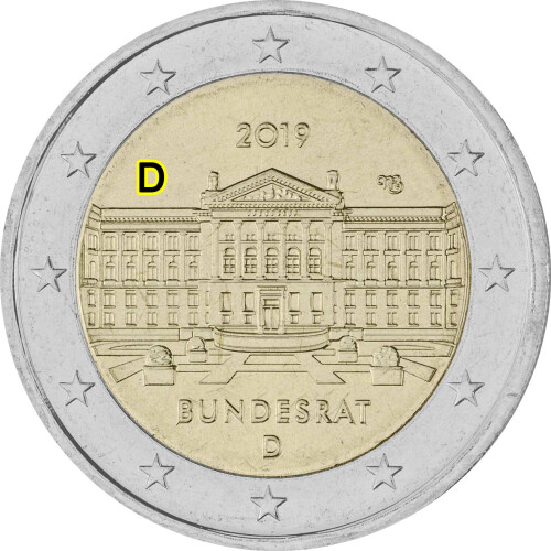 2 Euro Gedenkmünze Deutschland 2019 bfr. - Bundesrat (D)