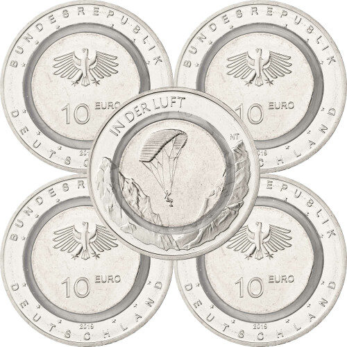 5 x 10 Euro Gedenkmünze Deutschland 2019 bfr. - In der Luft - A D F G J