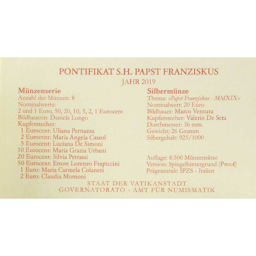 KMS Vatikan 2019 Polierte Platte (PP) inkl. 20 Euro...