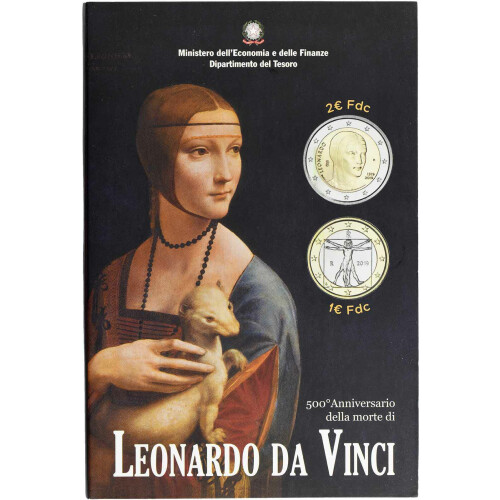 2 + 1 Euro Gedenkmünze Italien 2019 bfr. - Leonardo da Vinci - in CoinCard