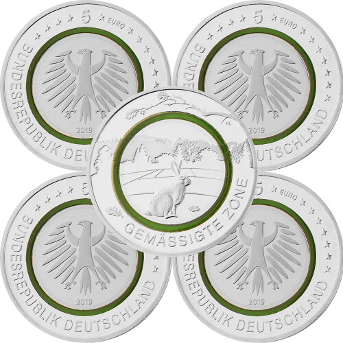 5 x 5 Euro Gedenkmünze Deuschland 2019 bfr. - Gemäßigte...