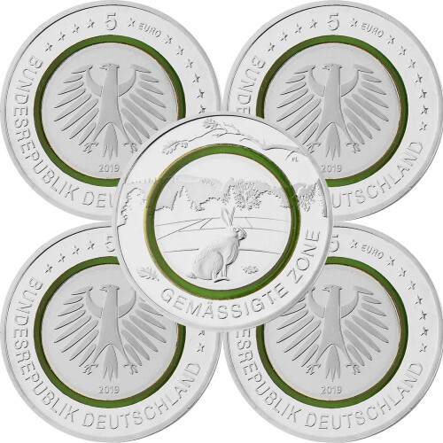 5 x 5 Euro Gedenkmünze Deutschland 2019 bfr. - Gemäßigte Zone - A D F G J