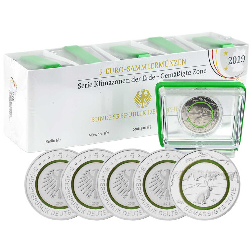 5 x 5 Euro Gedenkmünze Deuschland 2019 PP - Gemäßigte...