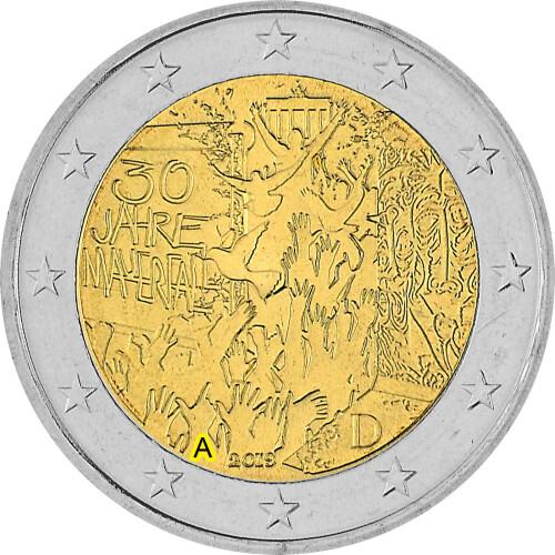 2 Euro Gedenkmünze Deutschland 2019 bfr. - Mauerfall (A)