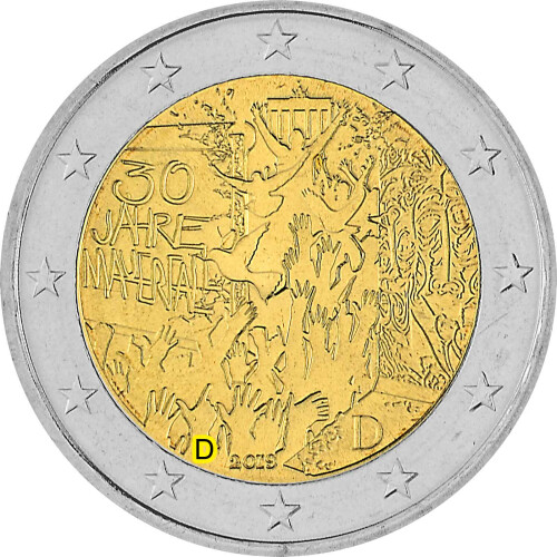 2 Euro Gedenkmünze Deutschland 2019 bfr. - Mauerfall (D)