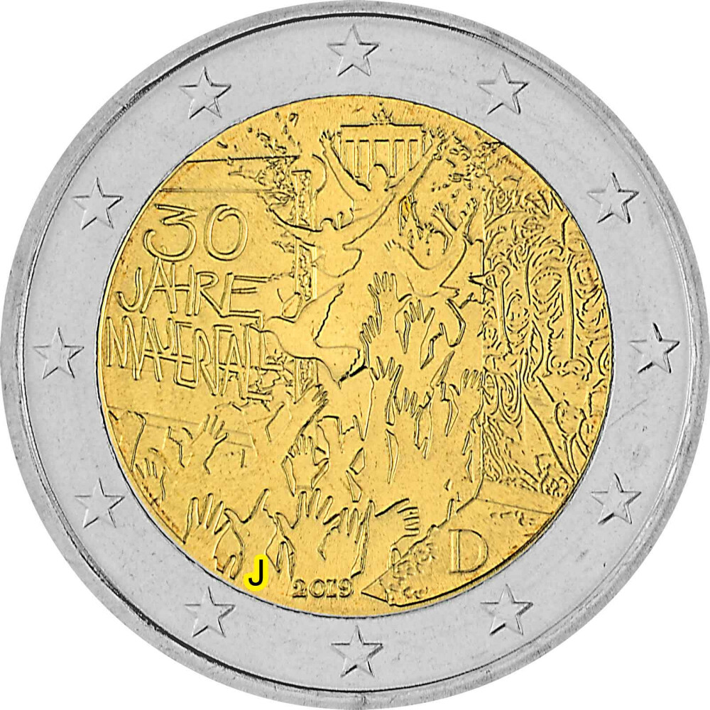2 Euro Gedenkmünze Deutschland 2019 bfr. - Mauerfall (J), 4,49