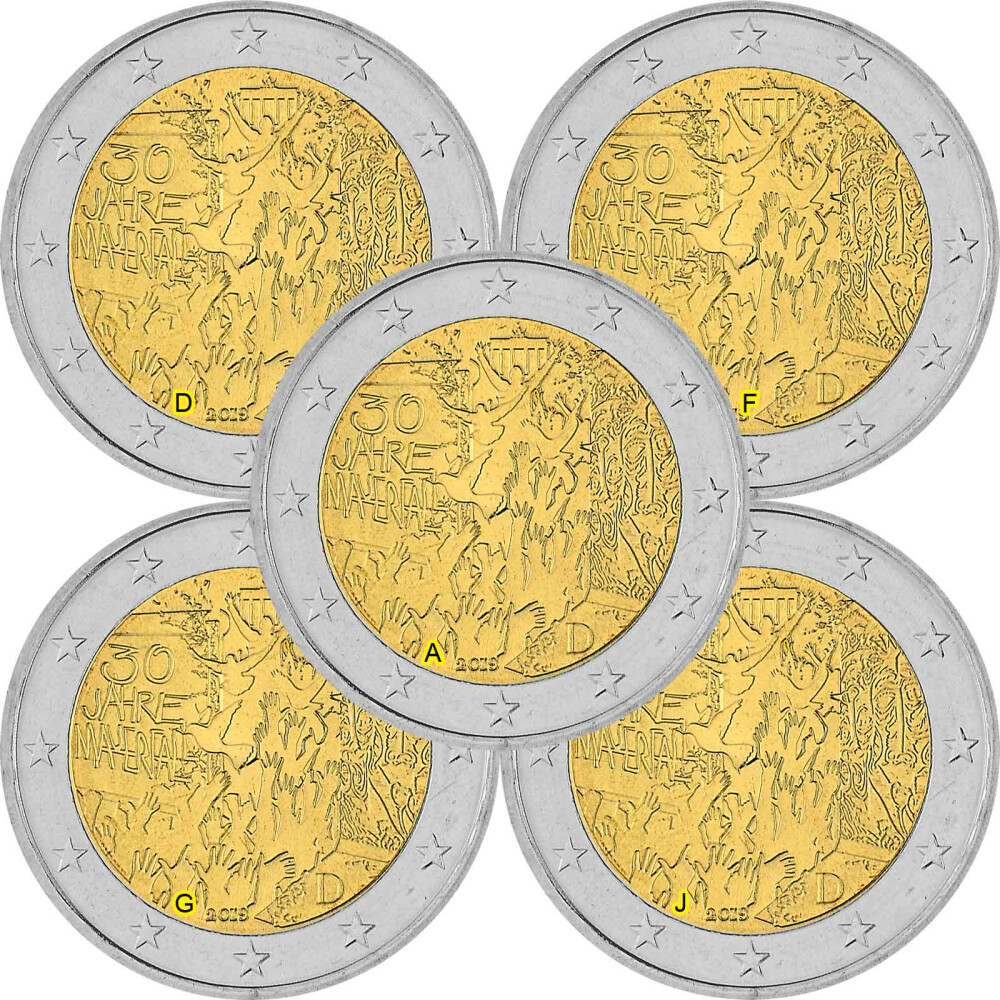 5 X 2 Euro Gedenkmunze Deutschland 2019 Bfr Mauerfall A J 13 95