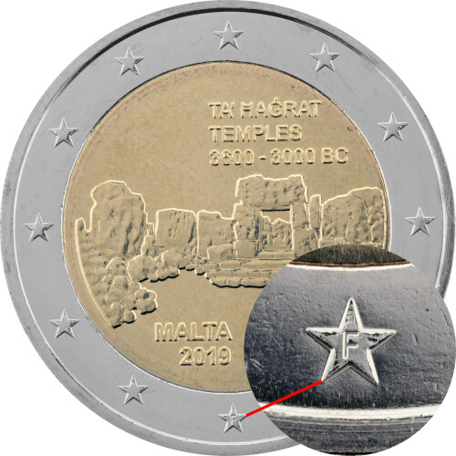 2 Euro Gedenkmünze Malta 2019 - Tempel von Ta Hagrat - mit Münzzeichen F