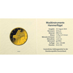 5 x 50 Euro Goldmünze Deutschland 2019 - "Hammerflügel" - Serie: Musikinstrumente - A D F G J