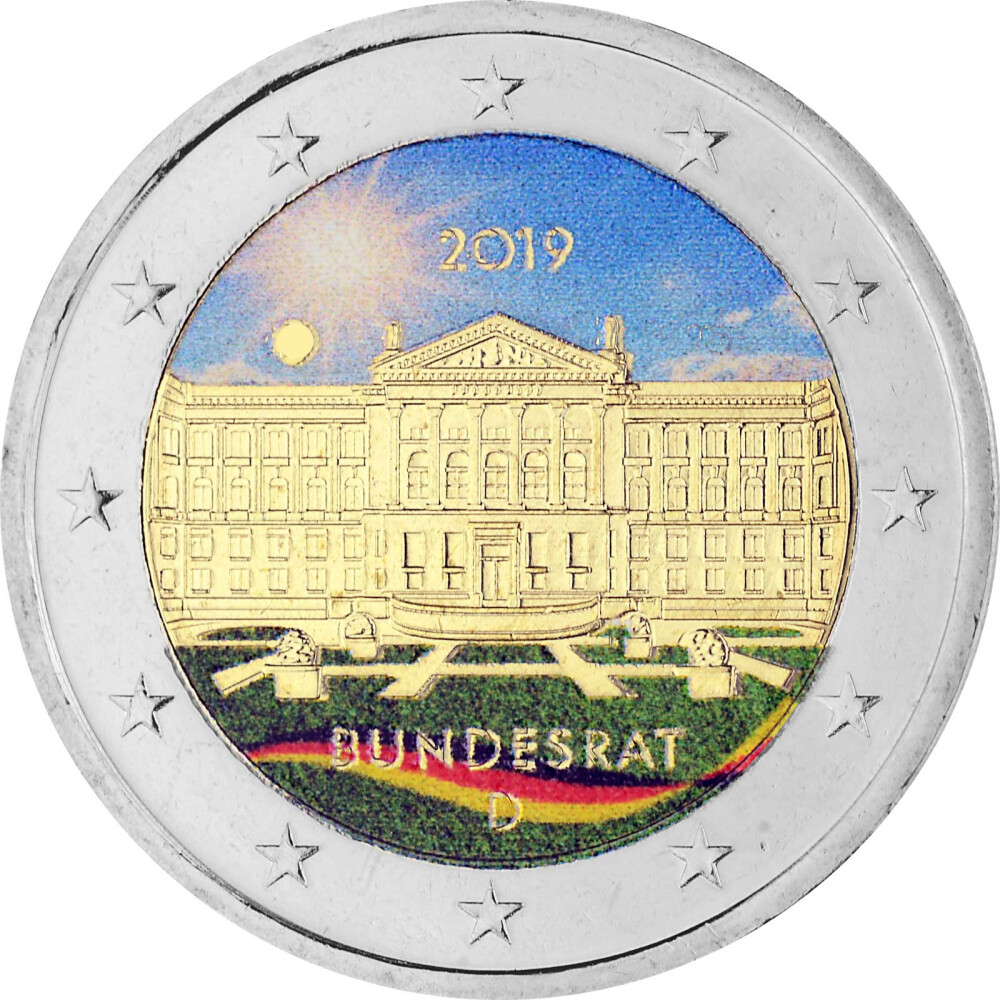 2 Euro Bundesrat 2019 Fehlprägung Erkennen 2 Euro Gedenkmünze Deutschland 2019 bfr. - Bundesrat - coloriert