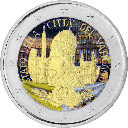 2 Euro Vatikan 2019 - 90 Jahre Vatikanstadt - coloriert / mit Farbe