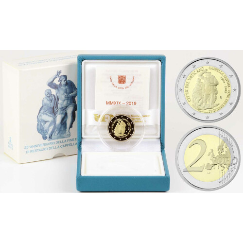 2 Euro Gedenkmünze Vatikan 2019 PP - Sixtinische Kapelle - im Etui
