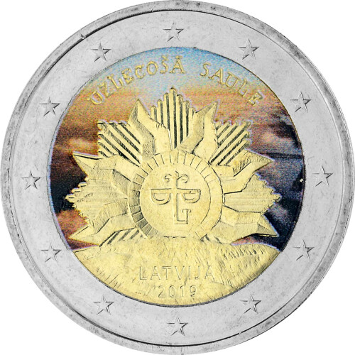 2 Euro Lettland 2019 - Aufgehende Sonne - coloriert / mit Farbe