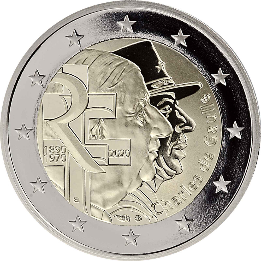 2 Euro Gedenkmünze Frankreich 2020 PP Charles de Gaulle im Etui, 36,95