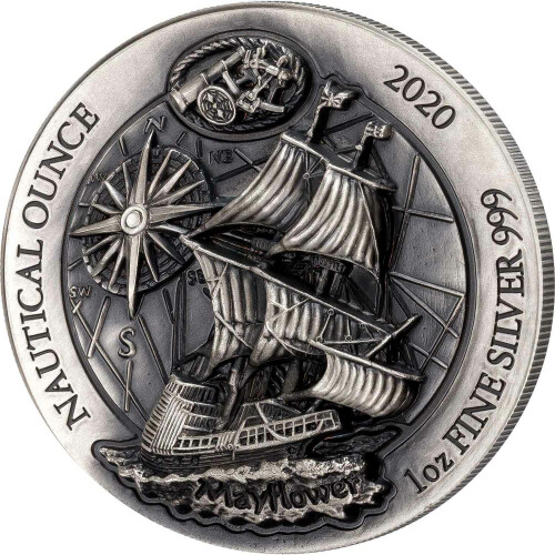 50 Francs Ruanda 2020 - 1 Unze High Relief Silber BU - Nautical Ounce: Mayflower