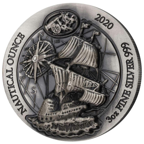 1000 Francs Ruanda 2020 - 3 Unzen High Relief Silber BU - Nautical Ounce: Mayflower