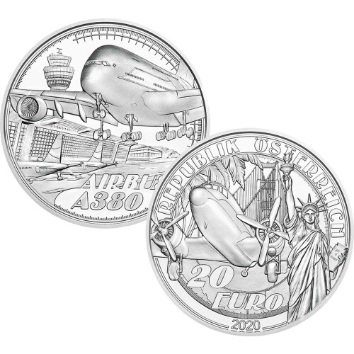 20 Euro Gedenkmünze Österreich 2020 Silber PP - Reisen über den Wolken A380