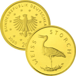 20 Euro Goldmünze "Weißstorch" - Deutschland 2020 - Serie: "Heimische Vögel" - D München