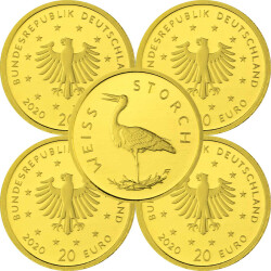 5 x 20 Euro Goldmünze "Weißstorch" -...