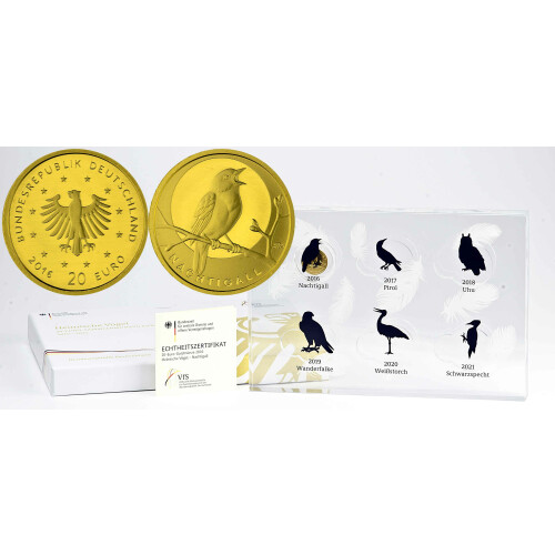 Deutschland 20 Euro Goldmünze 2016 Heimische Vögel Nachtigall  Mzz D München 