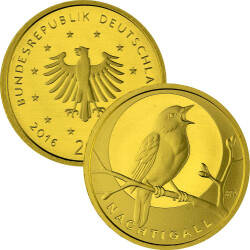 20 Euro Goldmünze "Nachtigall" - Deutschland 2016 - Serie: "Heimische Vögel" - F Stuttgart